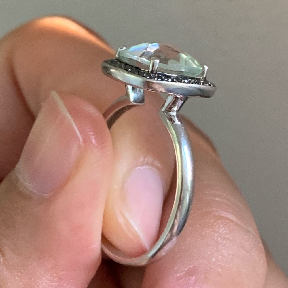 Green amethyst and black diamond 14k gold ring - Picture 7 of 8